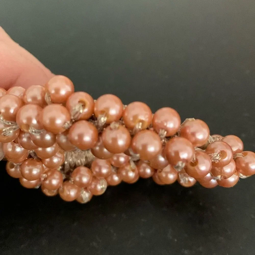 The Bardot Hair Tie - Rose Pearl Clusters on Gold Elastic